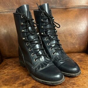 Justin Boots Blue Leather Women's Lace-Up Kiltie Boots Size 4.5